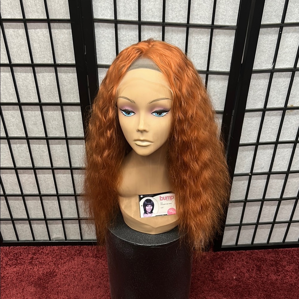 Voluminous Orange Wavy Wig with Center Part
